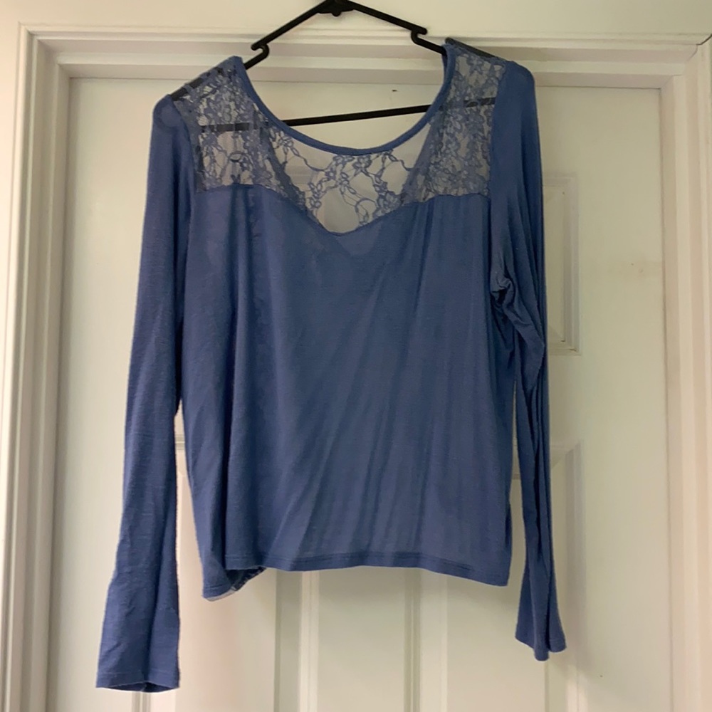 Blue open lace back long sleeve